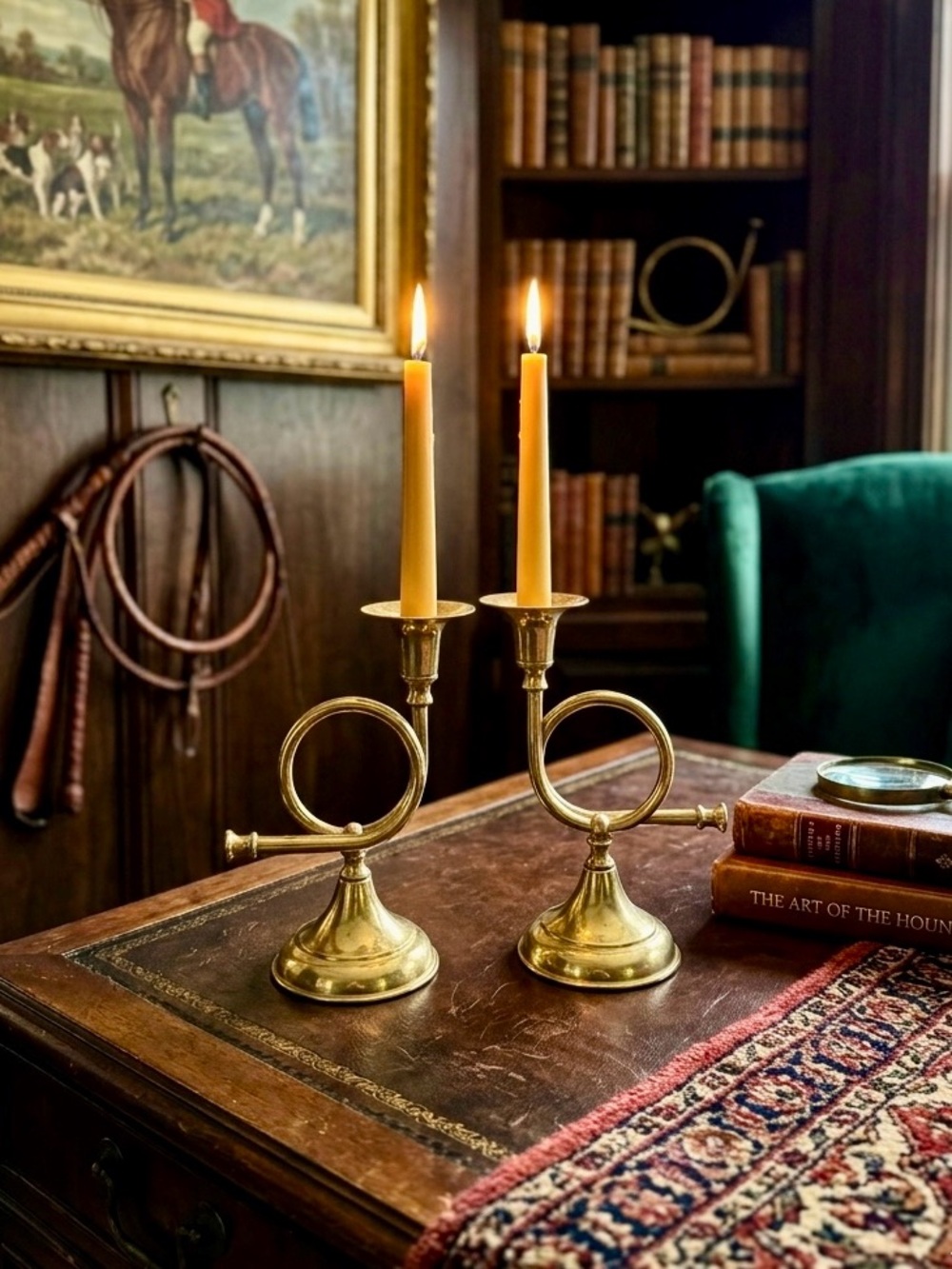 Vintage Brass French Horn Candlestick Holders - Set of Unlacquered Brass Trumpet